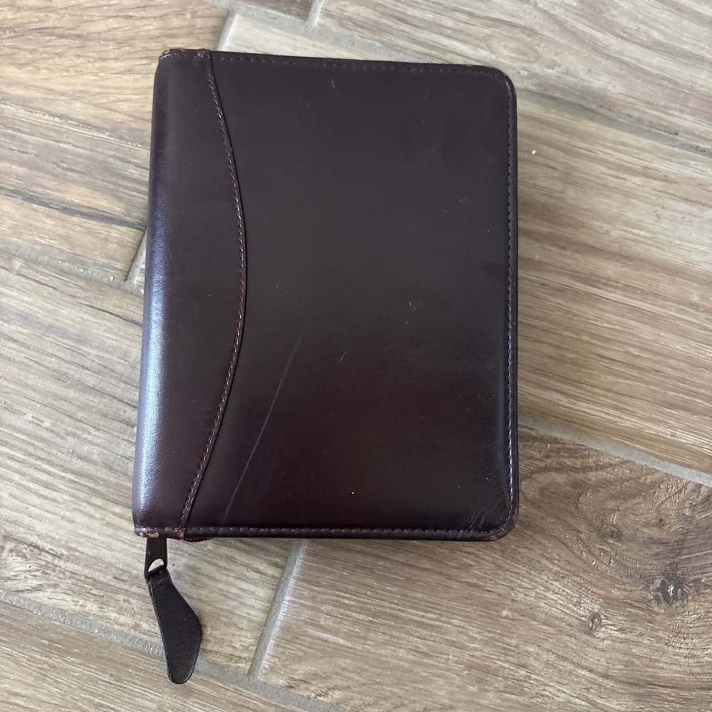 Franklin Covey CLASSIC 6 Ring Binder Maroon Brown Leather Zip Around Made In USA